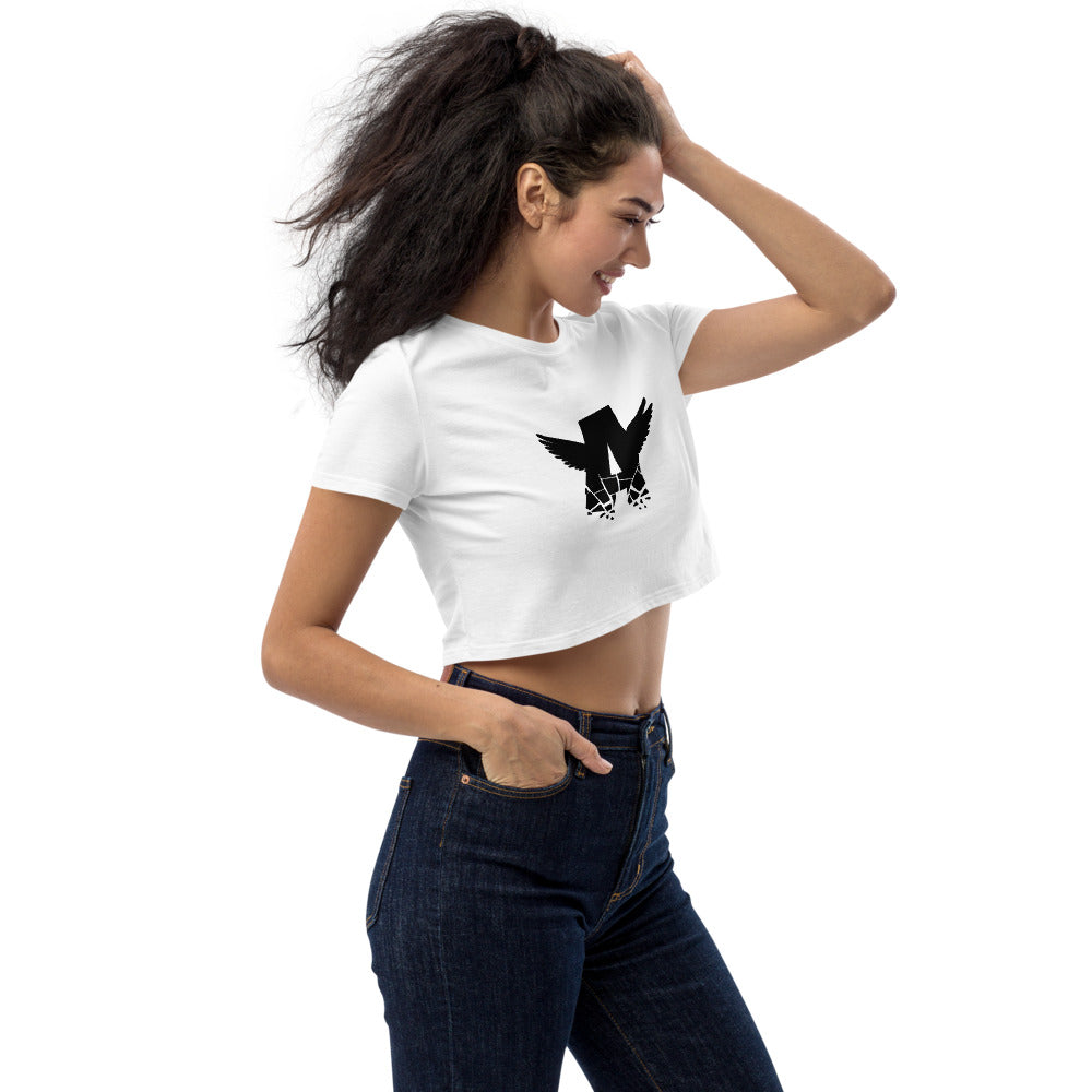 Women Organic Crop Top | BLACK LOGO